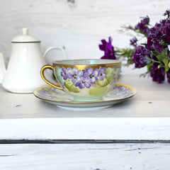Vintage Thomas Bavaria Sevres Purple Violets Tea Cup & Saucer Set | Gold Trim and Lusterware Floral  Tea set | Collectible Home Decor