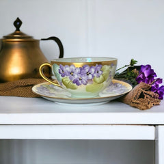 Vintage Thomas Bavaria Sevres Purple Violets Tea Cup & Saucer Set | Gold Trim and Lusterware Floral  Tea set | Collectible Home Decor