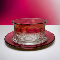 Vintage Tiffin Franciscan Kings Crown Ruby Thumbprint Dessert Bowl and Plate Set of 2