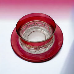 Vintage Tiffin Franciscan Kings Crown Ruby Thumbprint Dessert Bowl and Plate Set of 2