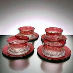 Vintage Tiffin Franciscan Kings Crown Ruby Thumbprint Dessert Bowl and Plate Set of 2