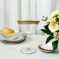 Vintage Tiffin Franciscan Minton Optic Coupe/Sherbet Glasses with Gold Encrusted Ornate Band Set of 6