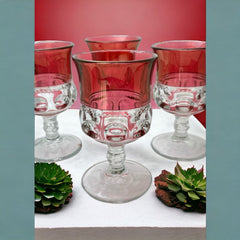 Vintage Tiffin Franciscan Kings Crown Ruby Thumbprint Glass Wine Glasses Set of 4