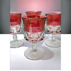 Vintage Tiffin Franciscan Kings Crown Ruby Thumbprint Glass Wine Glasses Set of 4