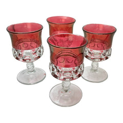 Vintage Tiffin Franciscan Kings Crown Ruby Thumbprint Glass Wine Glasses Set of 4
