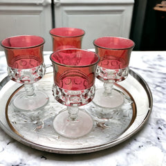 Vintage Tiffin Franciscan Kings Crown Ruby Thumbprint Glass Wine Glasses Set of 4