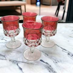 Vintage Tiffin Franciscan Kings Crown Ruby Thumbprint Glass Wine Glasses Set of 4