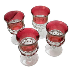 Vintage Tiffin Franciscan Kings Crown Ruby Thumbprint Glass Wine Glasses Set of 4