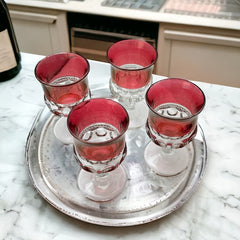 Vintage Tiffin Franciscan Kings Crown Ruby Thumbprint Glass Wine Glasses Set of 4
