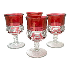 Vintage Tiffin Franciscan Kings Crown Ruby Thumbprint Glass Wine Glasses Set of 4