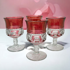 Vintage Tiffin Franciscan Kings Crown Ruby Thumbprint Glass Wine Glasses Set of 4