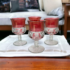 Vintage Tiffin Franciscan Kings Crown Ruby Thumbprint Glass Wine Glasses Set of 4