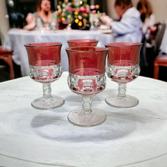 Vintage Tiffin Franciscan Kings Crown Ruby Thumbprint Glass Wine Glasses Set of 4