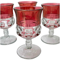 Vintage Tiffin Franciscan Kings Crown Ruby Thumbprint Glass Wine Glasses Set of 4