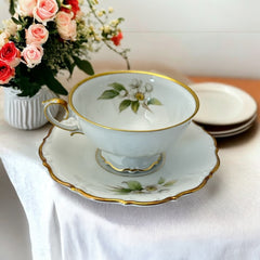 Vintage Tirchenreuth Bavaria Plum Porcelain Footed Tea Cup & Saucer Set 1960s