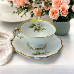 Vintage Tirchenreuth Bavaria Plum Porcelain Footed Tea Cup & Saucer Set 1960s