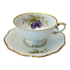 Vintage Tirchenreuth Bavaria Plum Porcelain Footed Tea Cup & Saucer Set 1960s