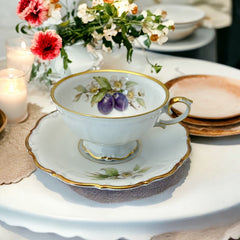 Vintage Tirchenreuth Bavaria Plum Porcelain Footed Tea Cup & Saucer Set 1960s