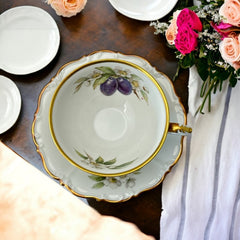 Vintage Tirchenreuth Bavaria Plum Porcelain Footed Tea Cup & Saucer Set 1960s