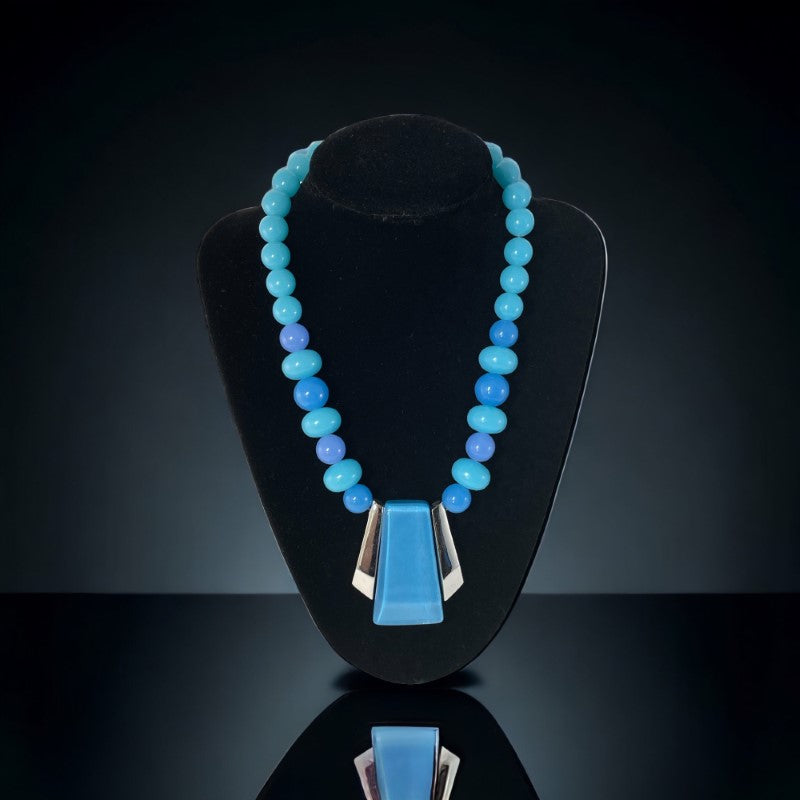 Vintage Trifari Blue Modernist Pendant Necklace