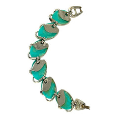Vintage Aqua Turquoise Plastic Oval & Silver Tone Link Bracelet | Lisner Style Bracelet | 1950s-1960s Thermoset Lucite Modernist Jewelry