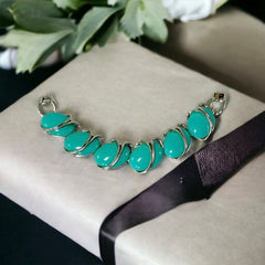 Vintage Aqua Turquoise Plastic Oval & Silver Tone Link Bracelet | Lisner Style Bracelet | 1950s-1960s Thermoset Lucite Modernist Jewelry