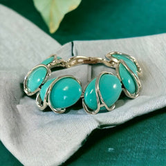 Vintage Aqua Turquoise Plastic Oval & Silver Tone Link Bracelet | Lisner Style Bracelet | 1950s-1960s Thermoset Lucite Modernist Jewelry
