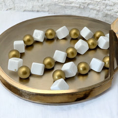 Vintage Chunky White Plastic Cubes & Gold Beads Statement Long Necklace - Early 1990s