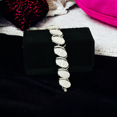 Vintage White Thermoset Plastic Ovals & Silver Tone Modernist Link Bracelet | 1950s Bright Lucite Statement Jewelry | Retro Fashion Gift
