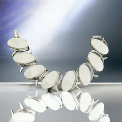 Vintage White Thermoset Plastic Ovals & Silver Tone Modernist Link Bracelet | 1950s Bright Lucite Statement Jewelry | Retro Fashion Gift