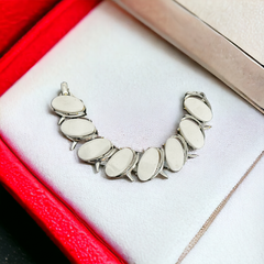 Vintage White Thermoset Plastic Ovals & Silver Tone Modernist Link Bracelet | 1950s Bright Lucite Statement Jewelry | Retro Fashion Gift