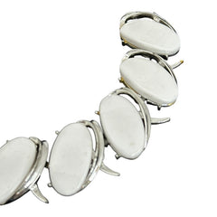 Vintage White Thermoset Plastic Ovals & Silver Tone Modernist Link Bracelet | 1950s Bright Lucite Statement Jewelry | Retro Fashion Gift