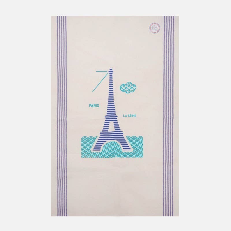 French Tea Towel - The Seine in Paris - Blue Eiffel Tower