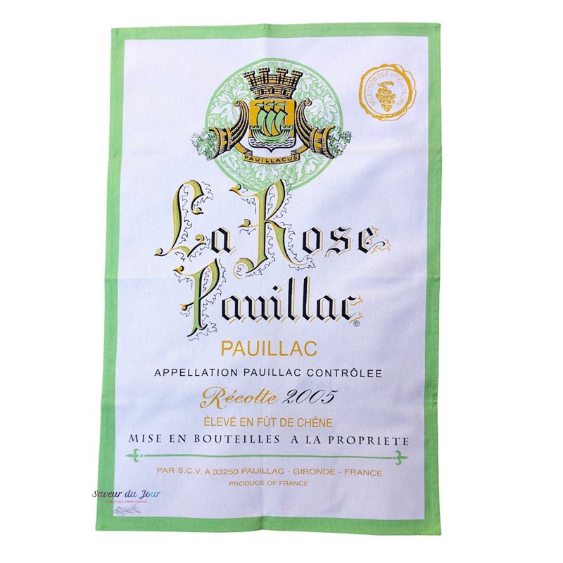 French Image Tea Towel - Pauillac - Wine Collection Torchons et Bouchons