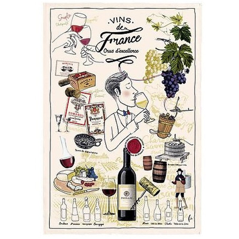 French Image Tea Towel - Vins de France - Torchons et Bouchons