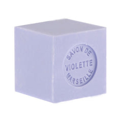 Mini Marseille soap with violet scent, crafted in France using traditional craftsmanship, 3.5 oz natural and biodegradable soap bar for sensitive skin.