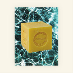 Mini Marseille soap with honeysuckle scent, crafted in France using traditional craftsmanship, 3.5 oz natural and biodegradable soap bar for sensitive skin.