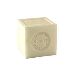Mini Marseille soap with Lily of the Valley scent, crafted in France using traditional craftsmanship, 3.5 oz natural and biodegradable soap bar for sensitive skin.