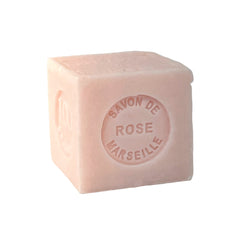 Mini Marseille soap with rose scent, crafted in France using natural olive oil and traditional craftsmanship, 3.5 oz biodegradable and hypoallergenic soap bar for sensitive skin