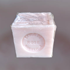 Mini Marseille soap with rose scent, crafted in France using natural olive oil and traditional craftsmanship, 3.5 oz biodegradable and hypoallergenic soap bar for sensitive skin