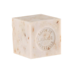 Mini Marseille soap with lavender flowers for natural exfoliation, crafted in France using traditional craftsmanship, 3.5 oz natural and biodegradable soap bar for sensitive skin.