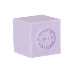 Mini Marseille soap with lavender scent, crafted in France using traditional craftsmanship, 3.5 oz natural and biodegradable soap bar for sensitive skin.