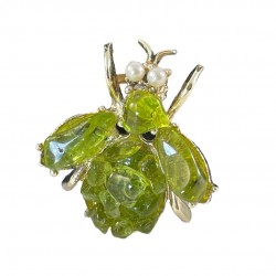 Vintage Peridot and Faux Pearls Light Gold Tone Flying Bug Brooch