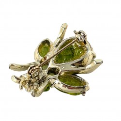 Vintage Peridot and Faux Pearls Light Gold Tone Flying Bug Brooch