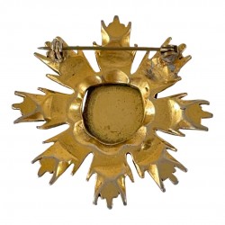 Vintage White Enamel Griffin Heraldic Shield Sunburst Gold Tone Brooch