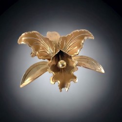 Vintage Orchid Gold Tone Floral Statement Brooch