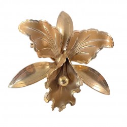 Vintage Orchid Gold Tone Floral Statement Brooch