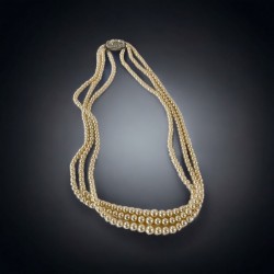 Vintage Signed Marvella Faux Pearls Triple Strand Necklace