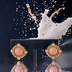 Vintage Trifari Peach Plastic Beads Jewelry Set Necklace & Earrings