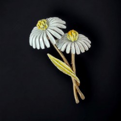 Vintage Signed ART Enamel Daisies Brooch